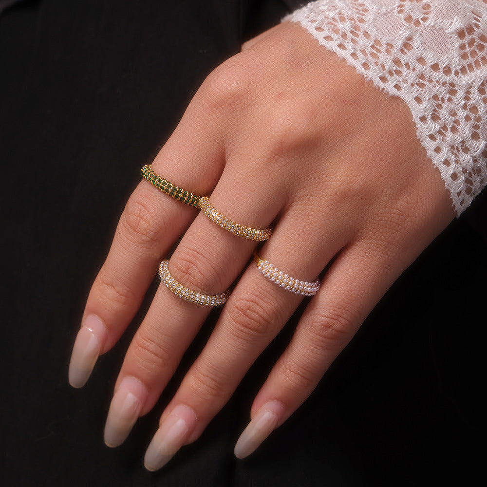 18K Gold PVD Pearl Ring • Unisex Titanium Steel Band • Minimalist Geometric Gold Ring