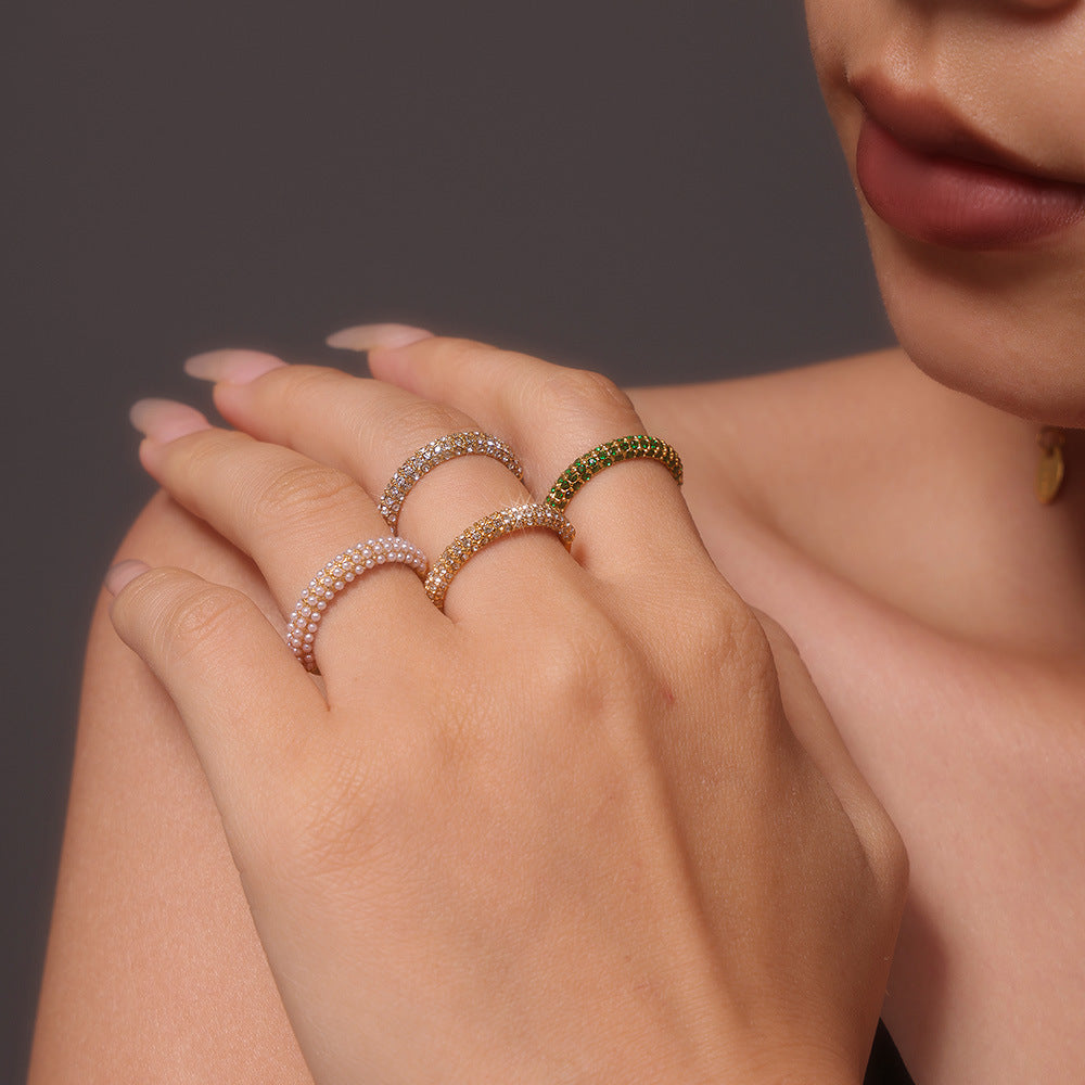 18K Gold PVD Pearl Ring • Unisex Titanium Steel Band • Minimalist Geometric Gold Ring