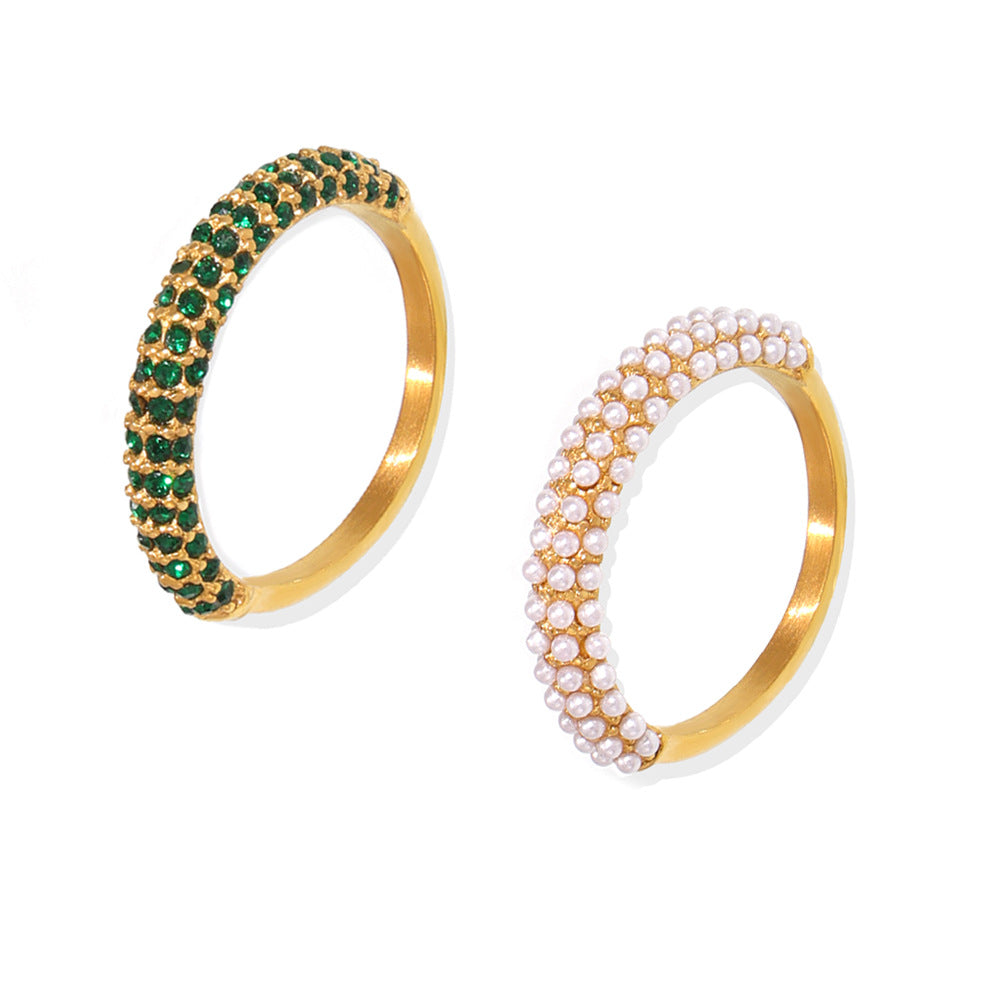 18K Gold PVD Pearl Ring • Unisex Titanium Steel Band • Minimalist Geometric Gold Ring