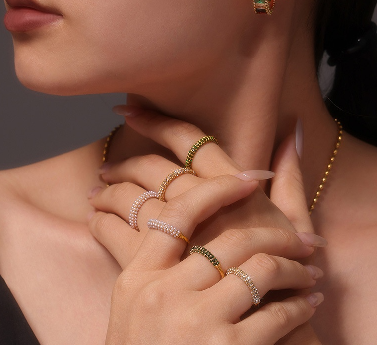 18K Gold PVD Pearl Ring • Unisex Titanium Steel Band • Minimalist Geometric Gold Ring